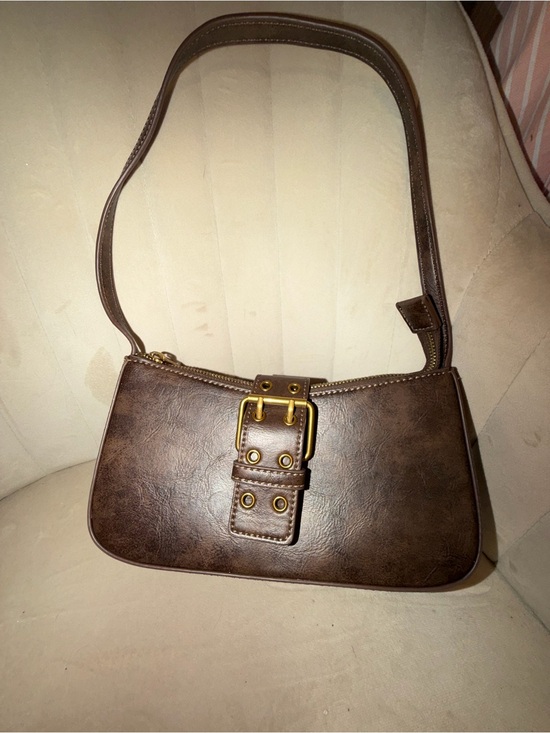 Brandy Melville Handbags - Brandy Melville Brown Faux Leather Shoulder Bag with Gold Buckle